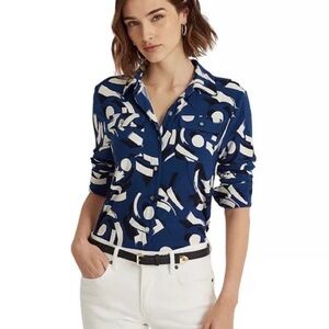 Ralph Lauren Button Down modern black / blue / white  Pattern Top. Almost new.